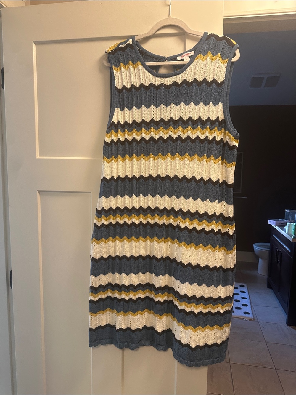Joe Fresh Sleeveless Zigzag Midi Dress in Blue, White & Mustard